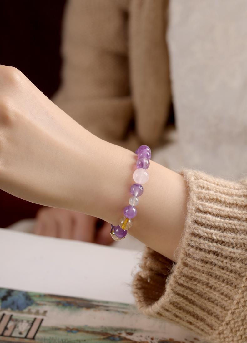 [Academic Success] crystal bracelet, amethyst rose quartz rutilated quartz moonstone white crystal, unisex, daily wear gift, natural stone, wisdom luck peace symbol