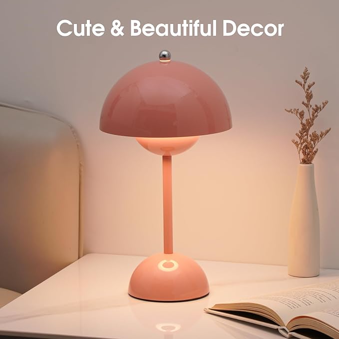 Modern Touch Dimmable Table Lamp, Wireless Rechargeable Nordic Minimalist Mushroom Light, Vintage Bedside Nightstand Lamp for Bedroom Living Room, Decorative Light