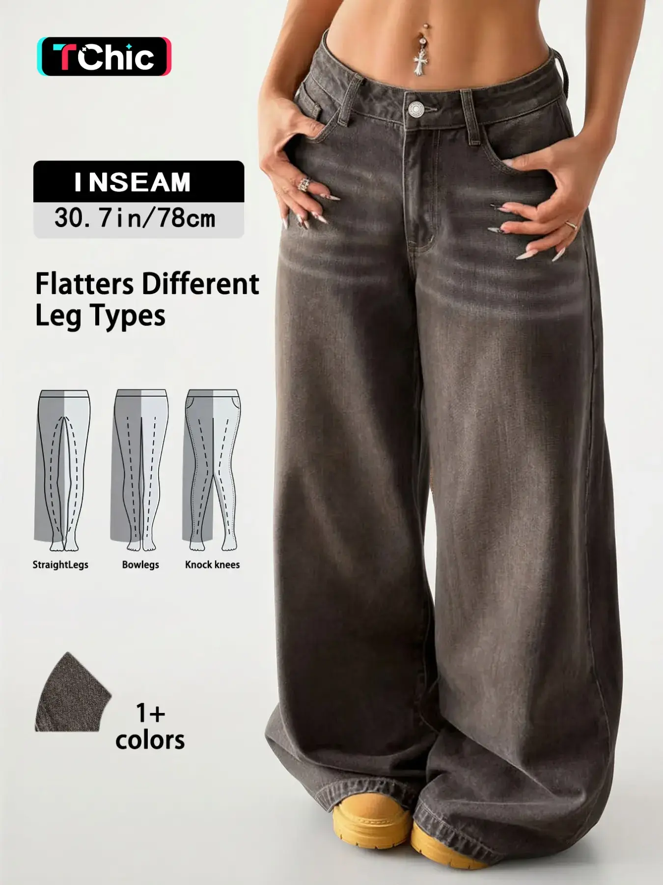 GILIPUR Women's Coffee Brown Washed Low Rise Wide Leg Relaxed Fit Vintage Style Jeans, Y2K Vintage Baggy Loose Fit Floor Length Denim Pants, Casual Streetwear Trousers for Daily, Everyday, Commute & Outdoor Outfits TChic