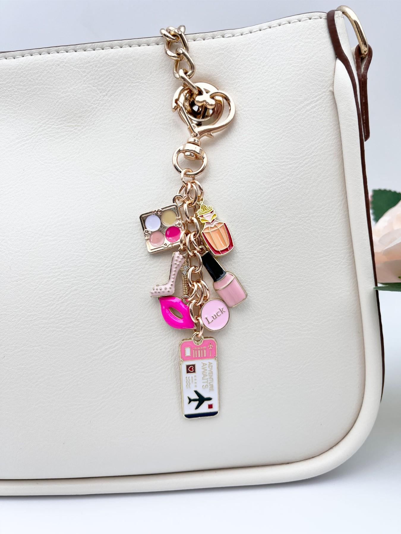 Travel Style Women's Keychain, Fashion Bag Charm, Lucky Makeup Bottle Accessory, Elegant Ticket Pendant, High Heel Shoe Decor, Wallet Ornament, Keychain Accessories, Key Ring Accessory