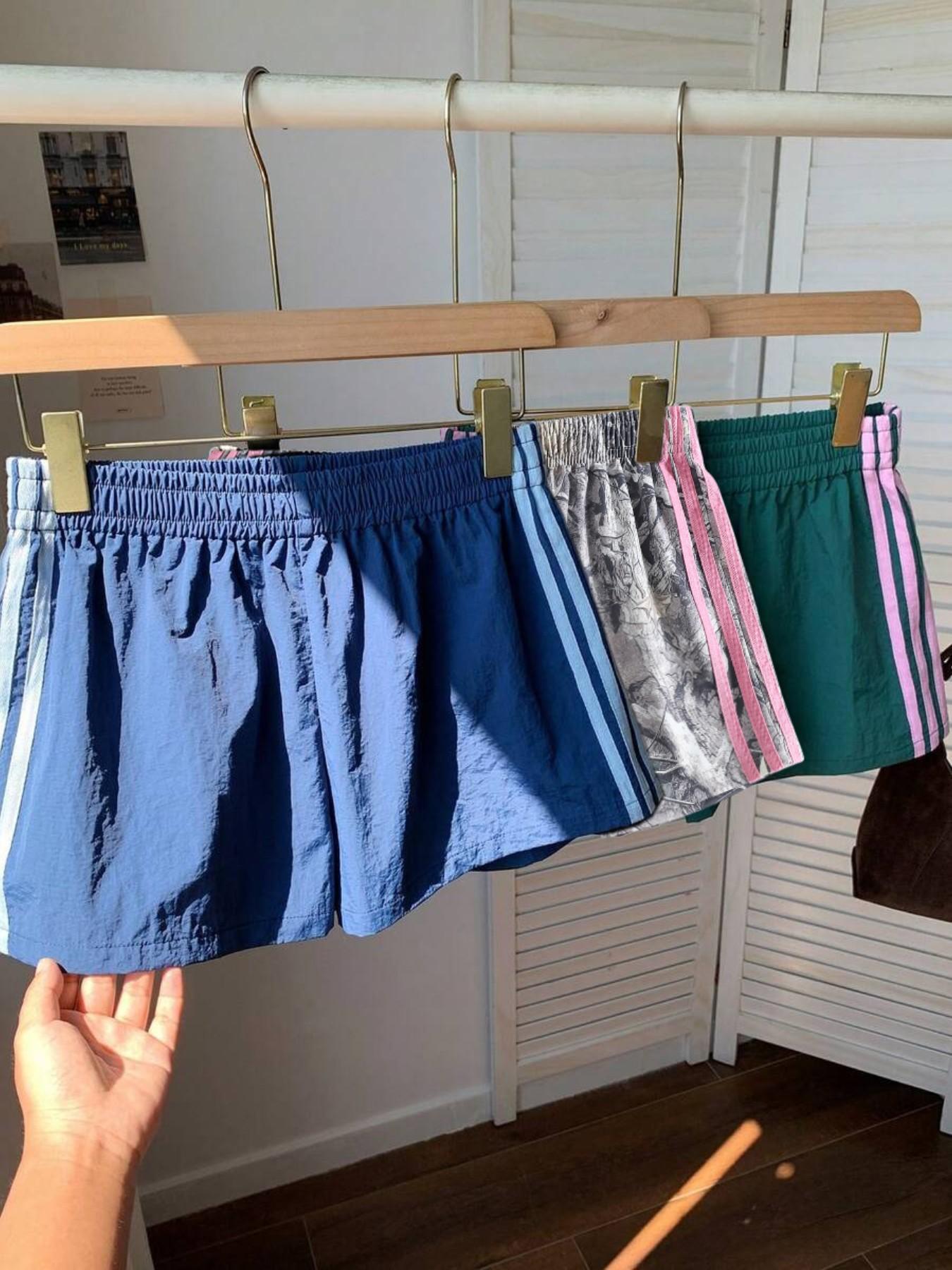 Trendy Comfortable 3-Piece Women's Casual Loose Short Pants, Side Stripe Design, Striped, Elastic Waist, Perfect for Spring Summer Carnival Activities, Casual Fashionable Shorts
