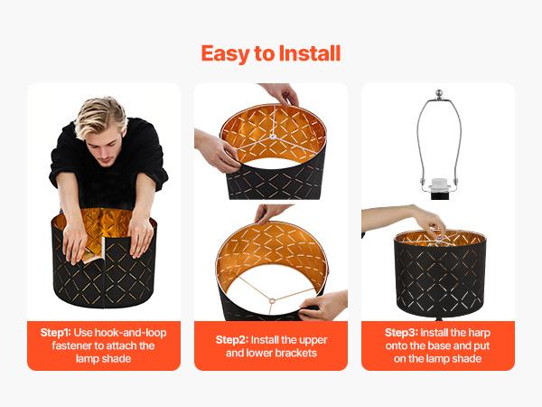 VEVOR Drum Lamp Shade 2 Set, 13 in Topx 13 in Bottomx 10 in High, Medium Drum Lampshade with Harp, Replacement Lamp Shade for Table Lamps Floor Lamps Pendant Lights, Black Diamond Hollow Design