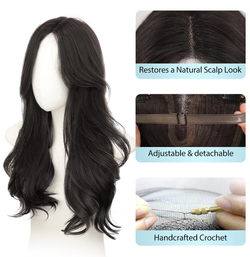 [AISI HAIR] Dark Brown Curls Long Synthetic Hair Topper for Women with Thinning 3D 360° Cover Clip in Wispy Bangs