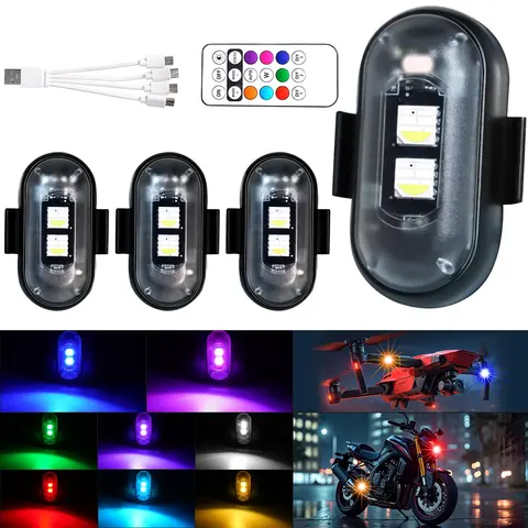 Battery-Powered RGB LED Flash Light - Wireless Remote-Controlled Multifunctional Warning Device with 8 Colors, Velcro Mount, Bike Lights for Night Riding, Cycling Accessory, Ebike Accessories