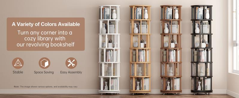【School】100% Solid Wood - No MDF, Rotating Bookshelf on Wheels, Spinning Bookshelf Tower 360° Display Unique Round Bookcase for Home Study and Office Organization Furniture Stand 【School】100% Solid Wood - No MDF, Rotating Bookshelf on Wheels, Spinning Bookshelf Tower 360° Display Unique Round Bookcase for Home Study and Office Organization Furniture Stand