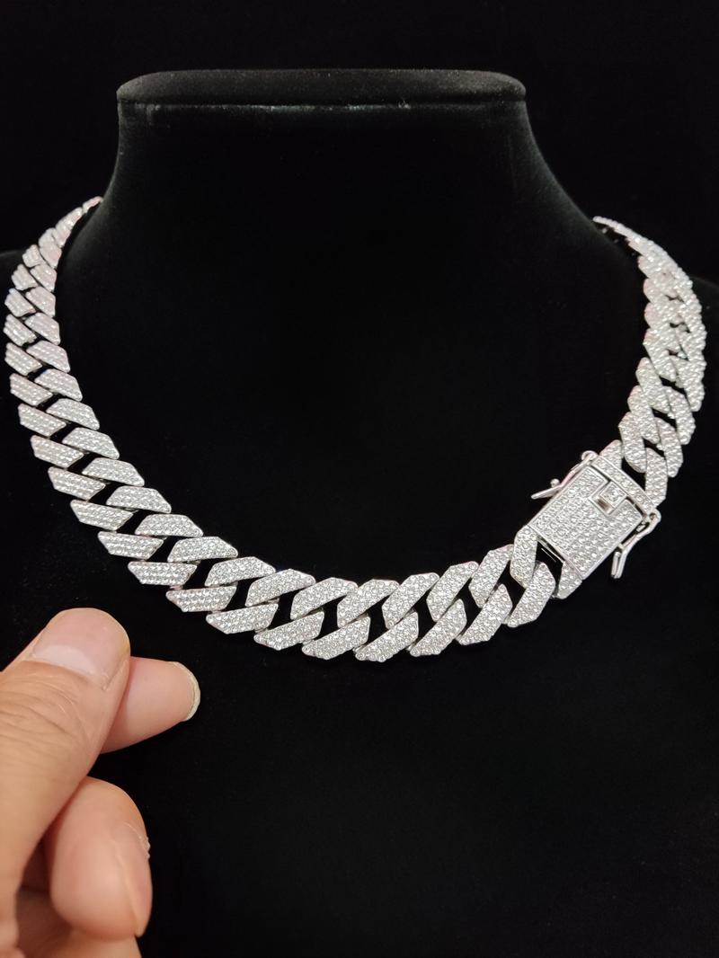 Rhinestone Decor Cuban Chain Necklace for Men & Women, Fashion Hip Hop Iced Out Jewelry for Party, Daily Clothing Decor for Birthday Gift, Cuban Link Chain