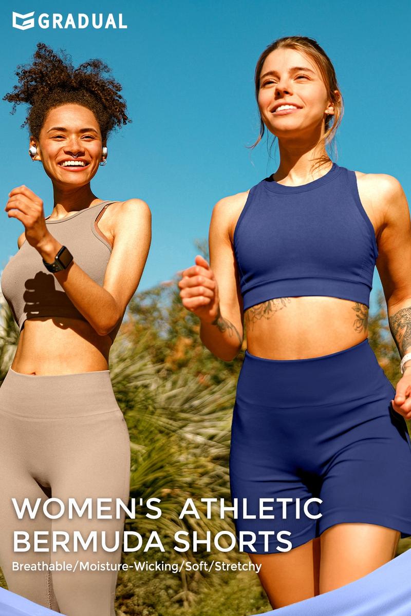 G Gradual Women's Stretchy Athletic Shorts 6" High Waist Quick Dry Breathable Gym Outfits for Women Summer Casual Bermuda Shorts