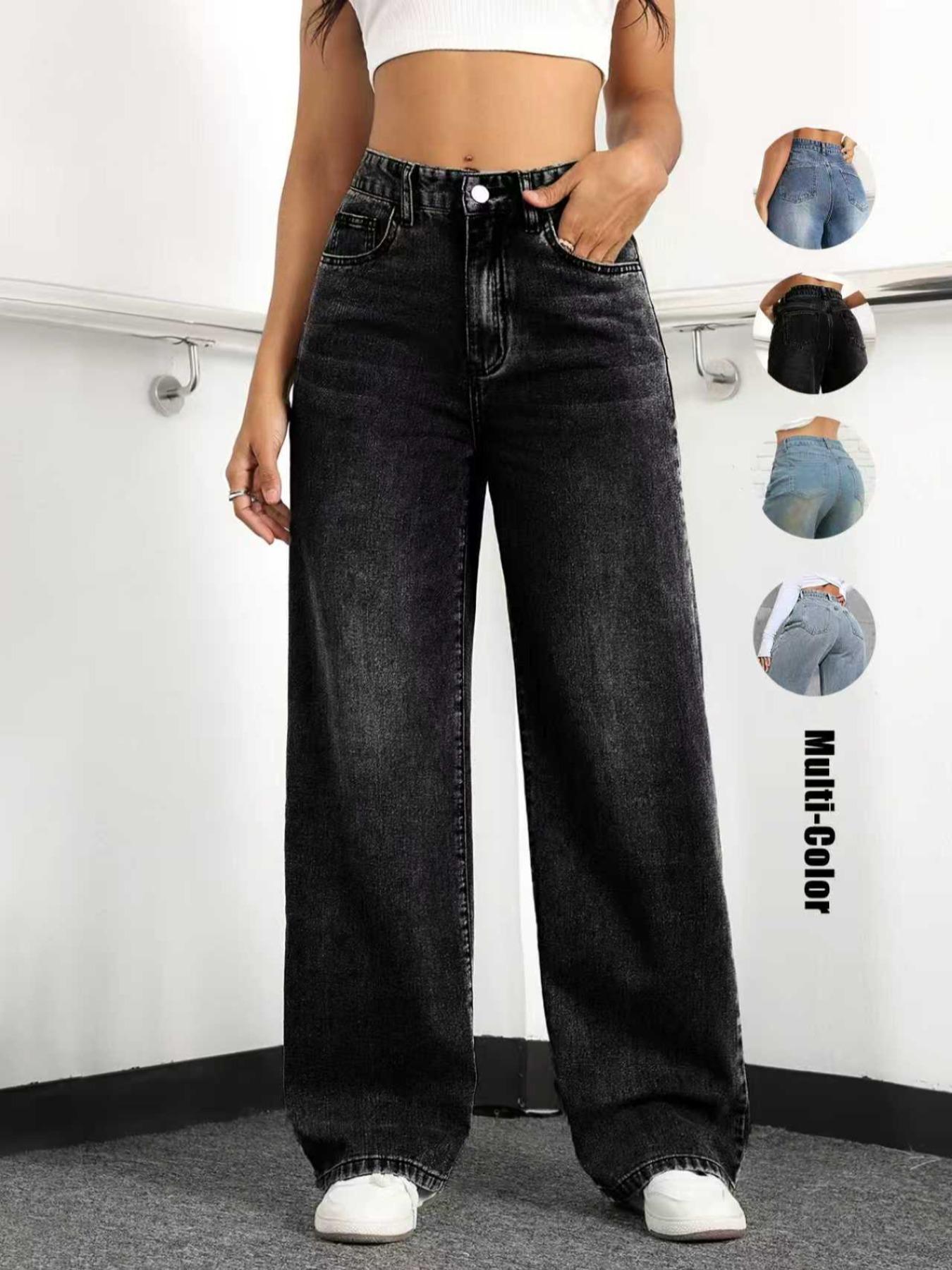 Women's New Fashion Wide Leg Pants Comfortable High Waist Slimming Washed Denim Long Jeans, Elegant Style, All Seasons Wear1123