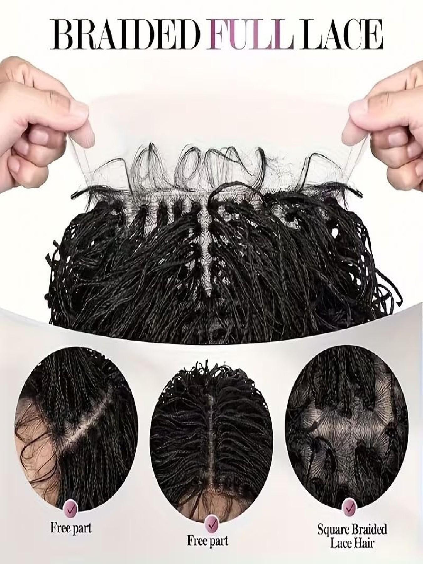 Short Braided Wig Kinky Faux Synthetic Locs Wig Handmade Bohemian Cornrow Box Braids 150% Density Double Lace Knotless Crochet Dreadlock Wig Pre-Plucked Hairline&Updo Style for Women