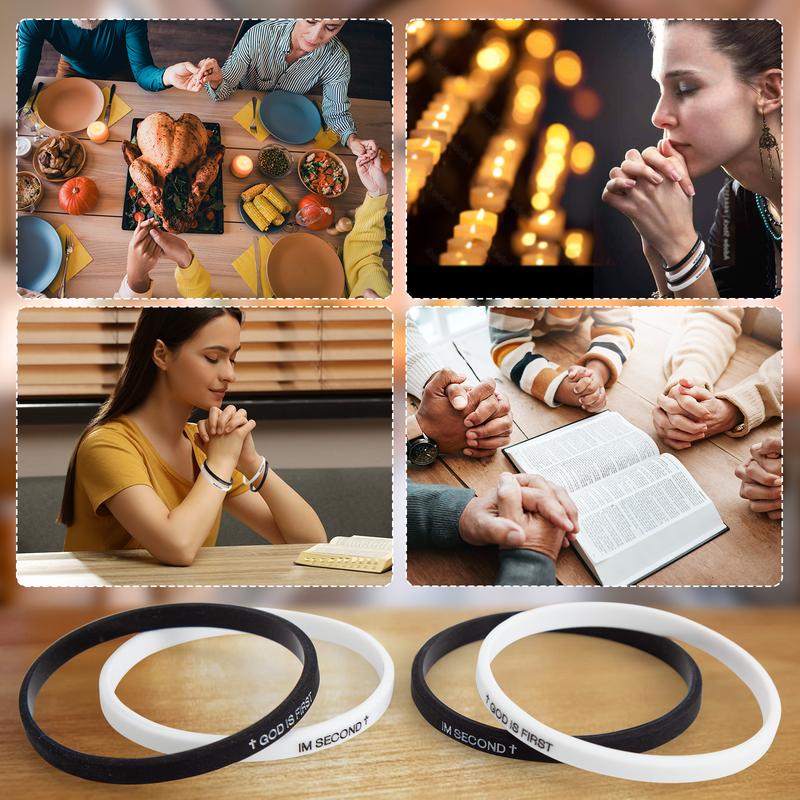 4 Pack GOD IS FIRST IM SECOND Bracelets - Interchangeable Black & White Christian Silicone Bands, Mix & Match Scripture Wristbands, and Uplifting Christian Gift Set for Men Women Teens 4 Pack GOD IS FIRST IM SECOND Bracelets - Interchangeable Black & White Christian Silicone Bands, Mix & Match Scripture Wristbands, and Uplifting Christian Gift Set for Men Women Teens