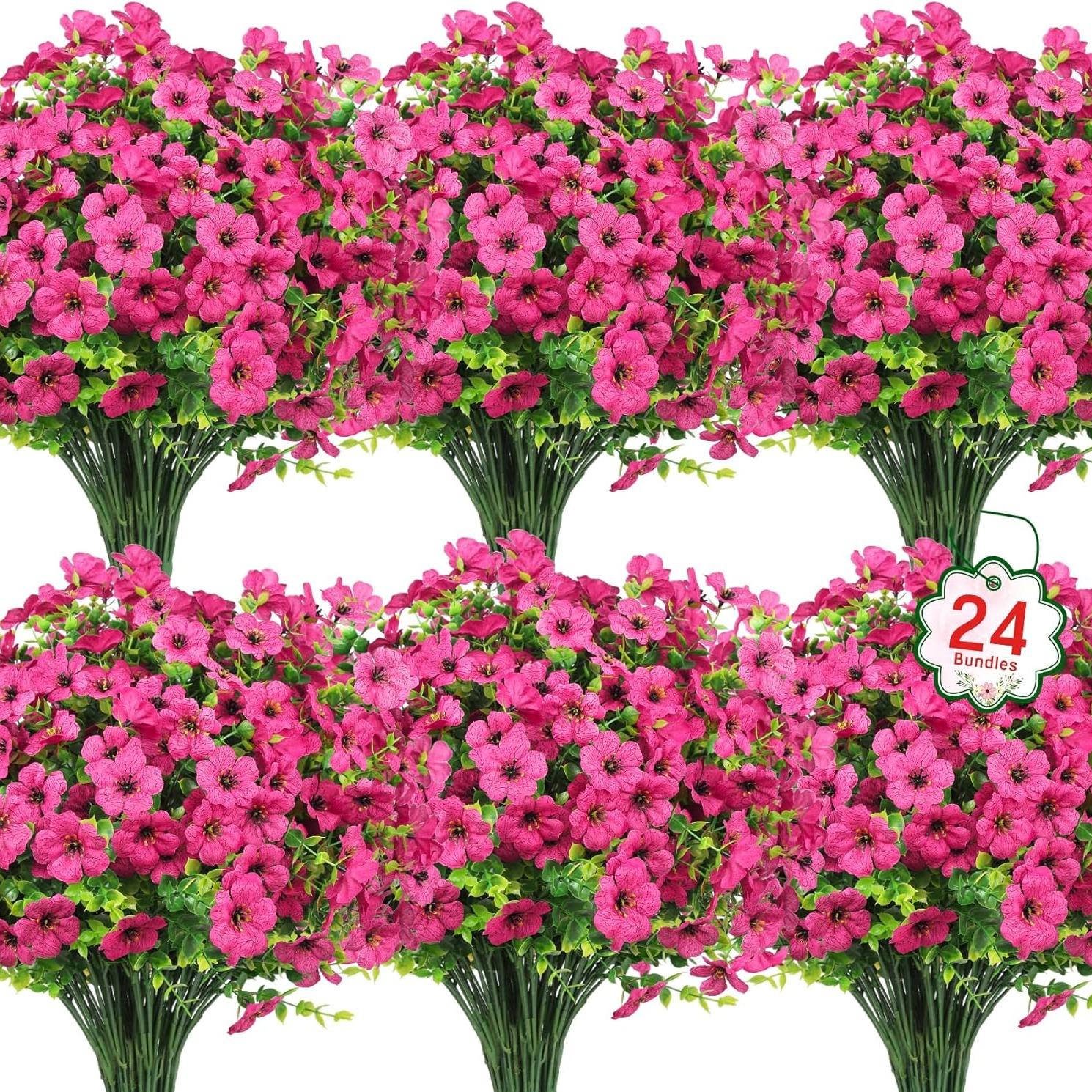Artificial Flower ( 12/24pcs/set ) ，Mixed Color UV Resistant Fake Flower, Decorative Faux Flower Plant for Home & Garden & Yard，Outdoor Flowers,home decor（without Pot）