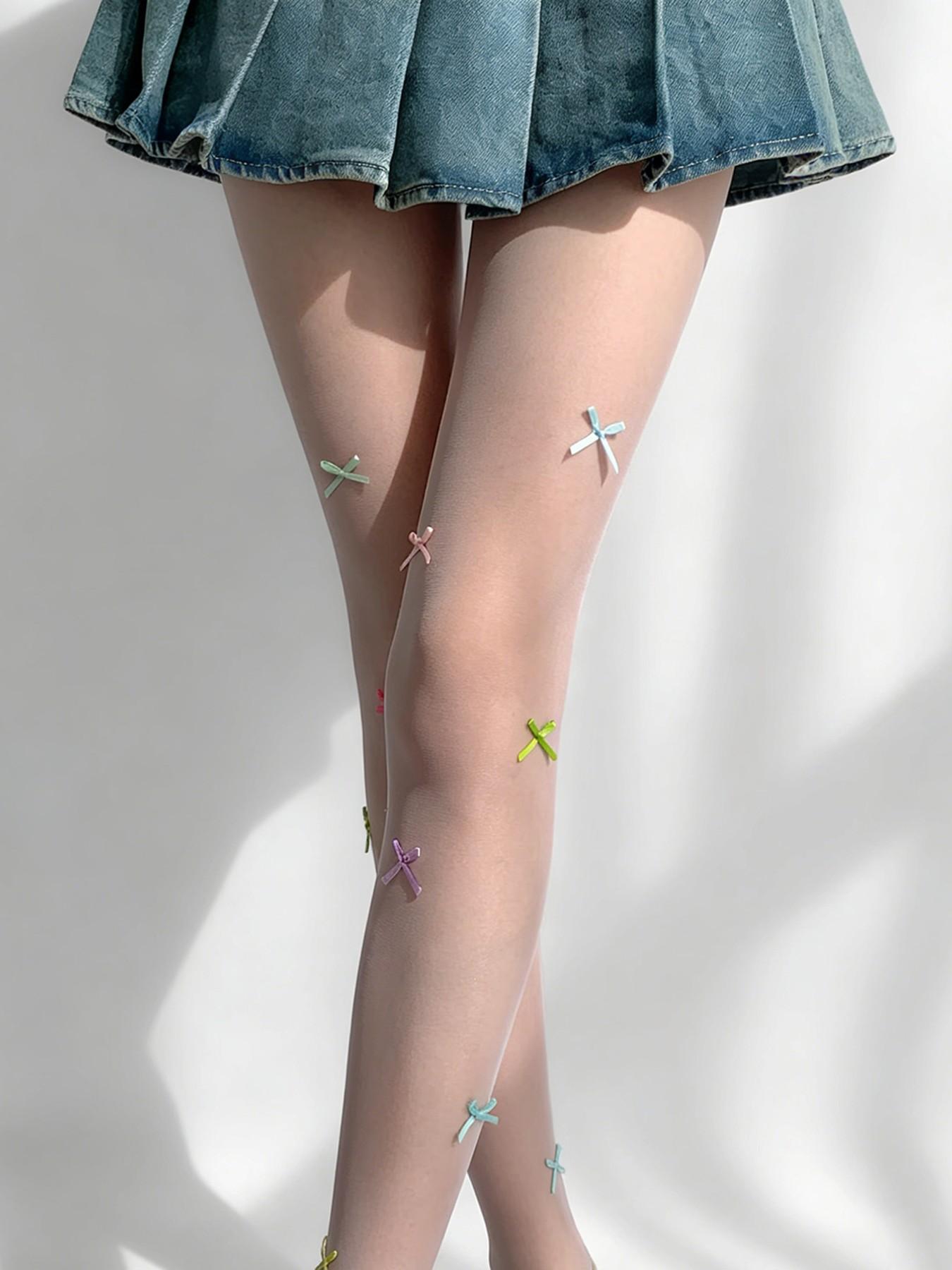 Colorful Bowknot Stockings, Essential Streetwear for Trendy Girls, Pure Desire Style, Perfect for All Seasons, High-Waisted Slim Fit Jumpsuit