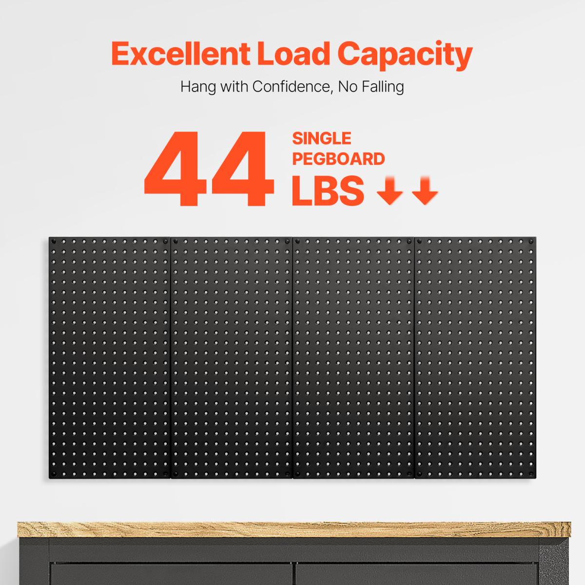 Metal Pegboard Panels, 24" x 12" Pegboard, 4 Panels, Heavy Duty Steel Peg Board Wall Organizer, for Living Room Garage Tool Storage Workbench Office Organization Craft Room Kitchen Home, Black