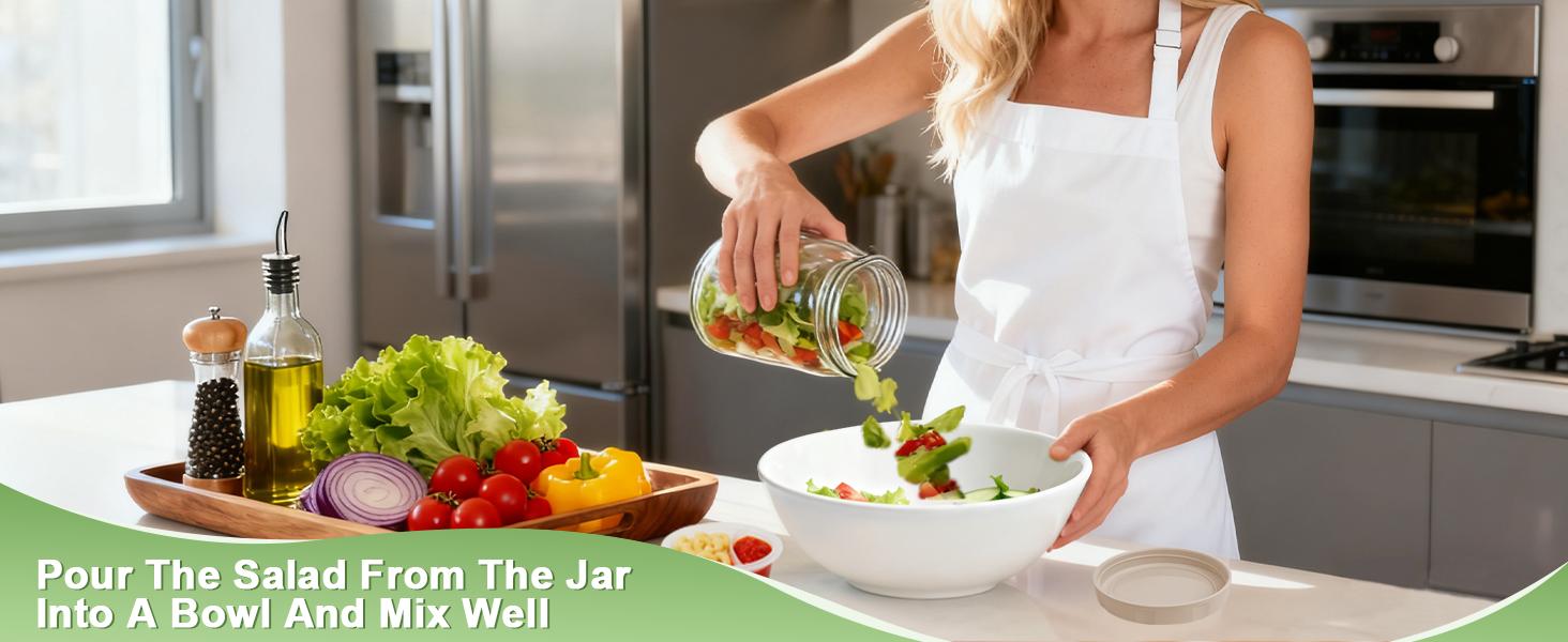 4 Pack Glass Salad Jars with Lids,32oz Mason Jars for Meal Prep,Leakproof Lunch Container with Two Small Built-in Boxes for Wet/Dry Separation of Salad Dressing and Dry Ingredients( Apricot White)