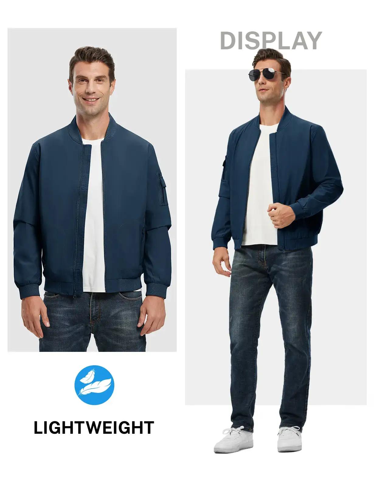 GOPUNE Menswear【Plus Size,S-XXXXL】Flight Jacket Lightweight Bomber Jacket  Track Coat Casual Windbreaker Fall Zip Up Coat with 5 Pockets For Outdoor Work  Spring  and Fall Outfits