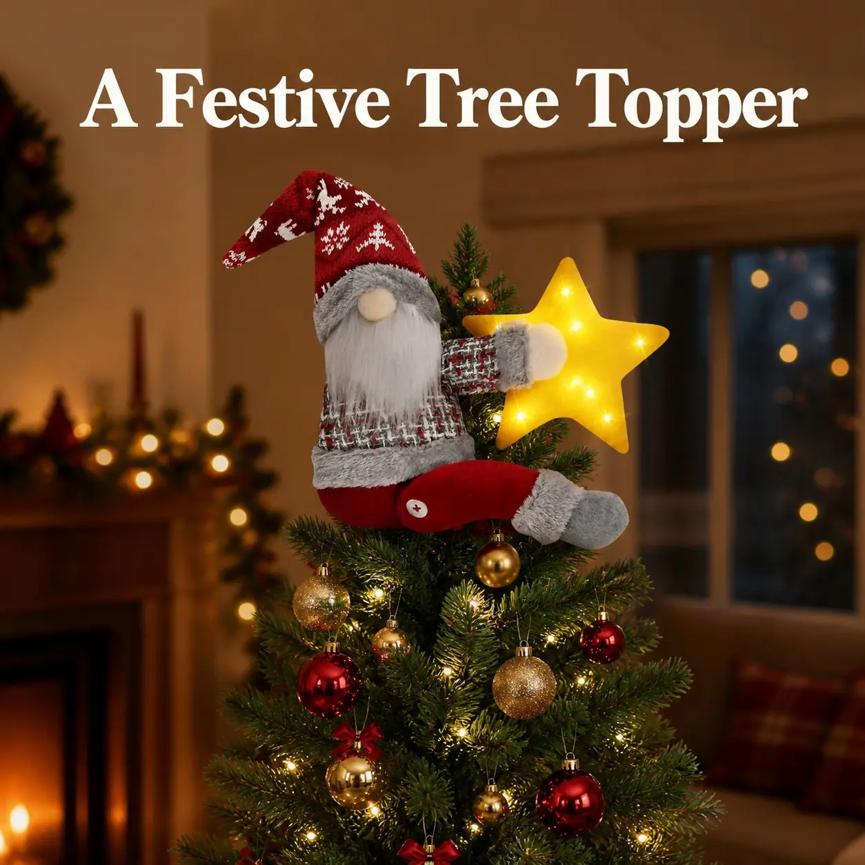 Glowing Christmas Tree Top Star Decoration with Santa Element, Dreamy Holiday Effect for Home Parties, Window Display, Christmas Theme Setup