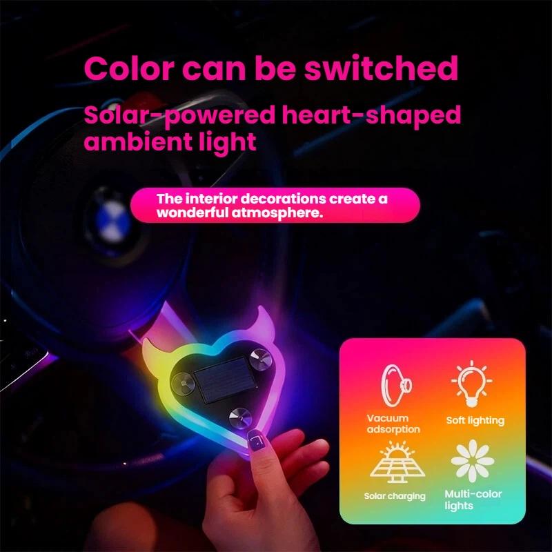Solar RGB Car LED Window Lights, Led For Car, Romantic Heart-Shaped Neon Decorative Ambient Lighting with USB Power, Interior Led Vehicle Car Light Embellishments, Car Accessories #GLOBAL PICKS