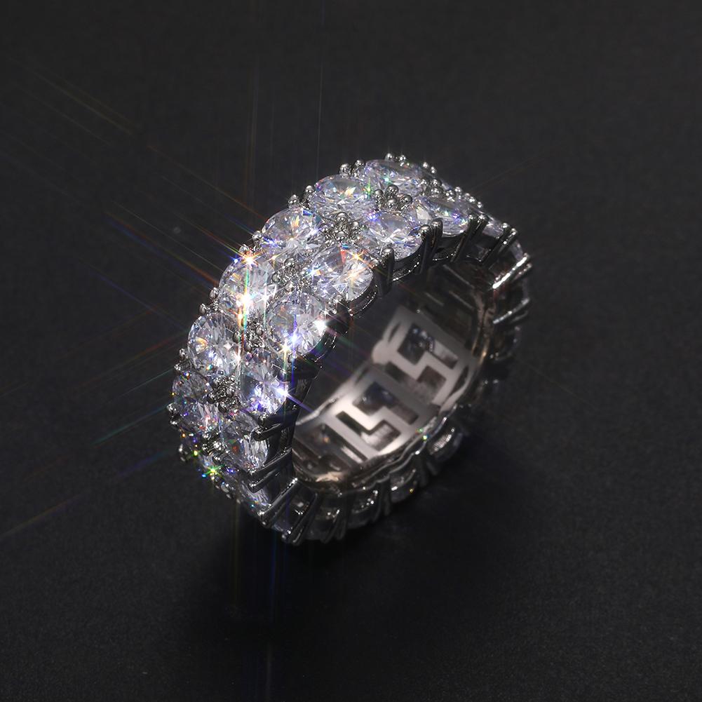 【#R34 】UCCIYO 2 Row VVS Synthetic Moissanite Tennis Rings For Women Men Shining Engagement Wedding Hip Hop Fine Jewelry 925 Sterling Silver Ring
