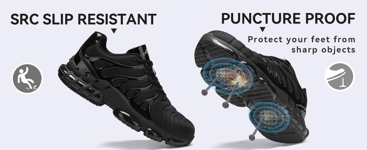 Men's Steel Toe Shoes Sturdy Work Shoes Lightweight Steel Toe Athletic Shoes Safety Shoes Puncture Resistant Composite Toe Outdoorfun