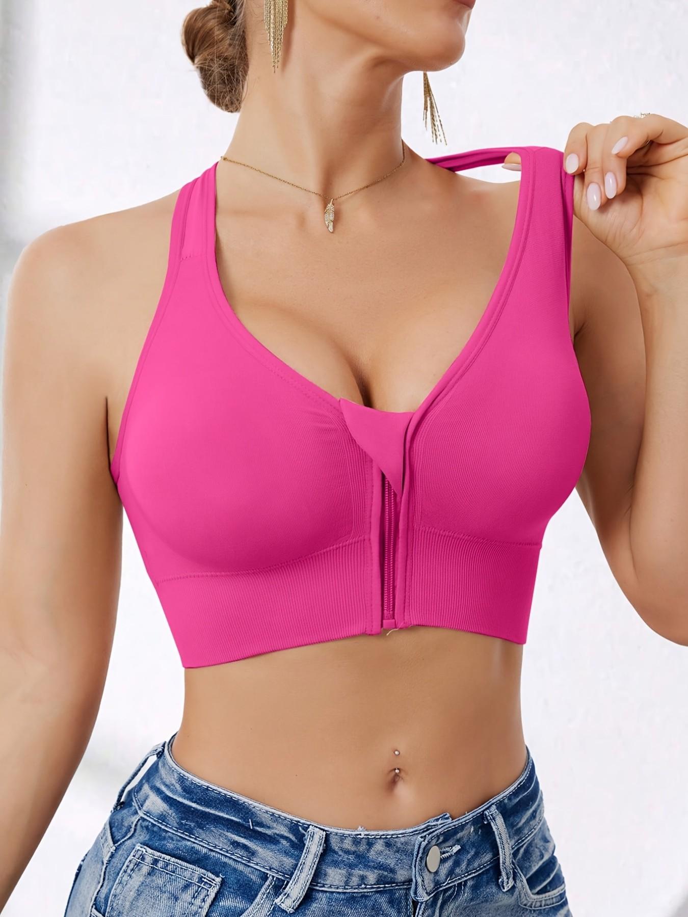 Women's Sports Bra, Front Zip Design, Detachable Pads, X-Back Strapless, Breathable, Medium Support, Slim Fit, Casual Style