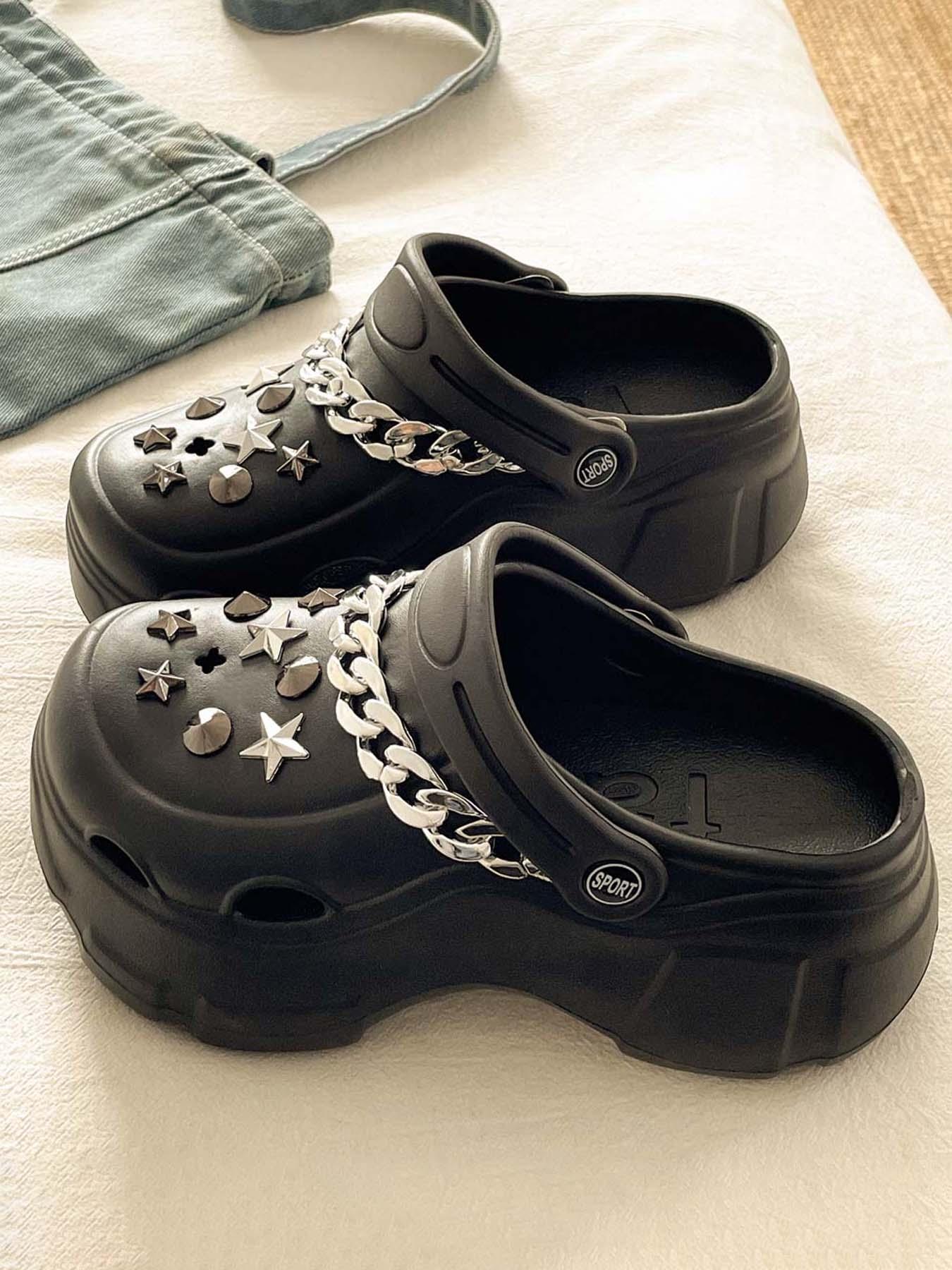 Women's Summer Y2K Cyberpunk Style Open-Toe Holey Shoes, Eva Thick Sole Heel Boosters, Comfortable Beach Sandals for Outdoor Wear
