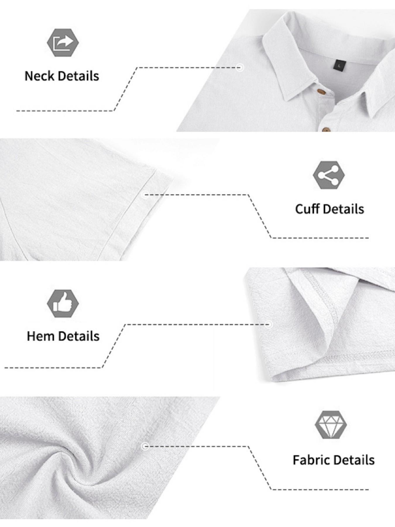 Men's Summer Linen Polo Shirt, Loose Fit Business Casual Breathable Commuter Top, Simple Design Short Sleeve Polo for Men