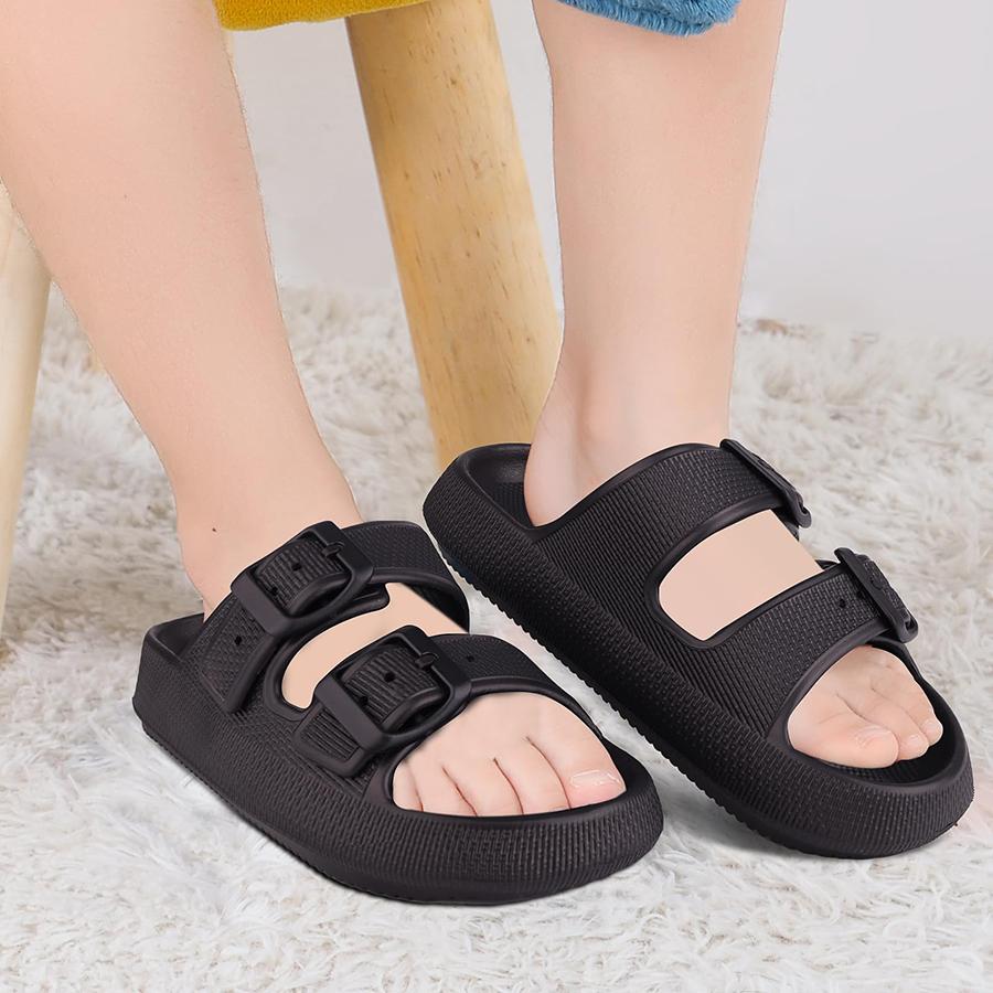 Pillow Slippers for Men and Women  | Adjustable Double Buckle Shower Slides | Cushioned Thick Sole Sandals