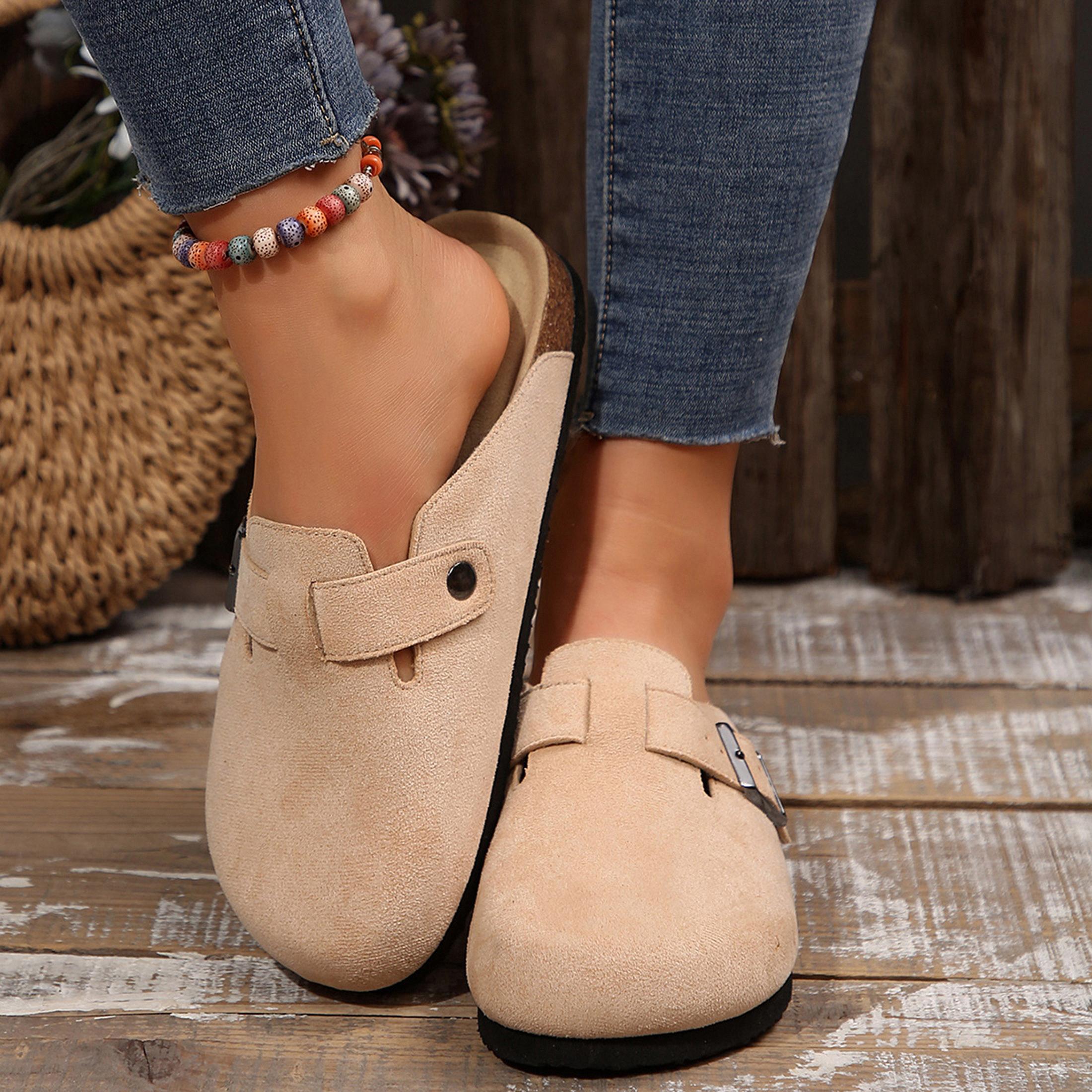 Suede Clogs for Women and Men - Adjustable Buckle Slip-on Cork Footbed Mules with Antislip Sole - Unisex Slippers Brown Springfresh Cork Platform Shoes Summer Vibes