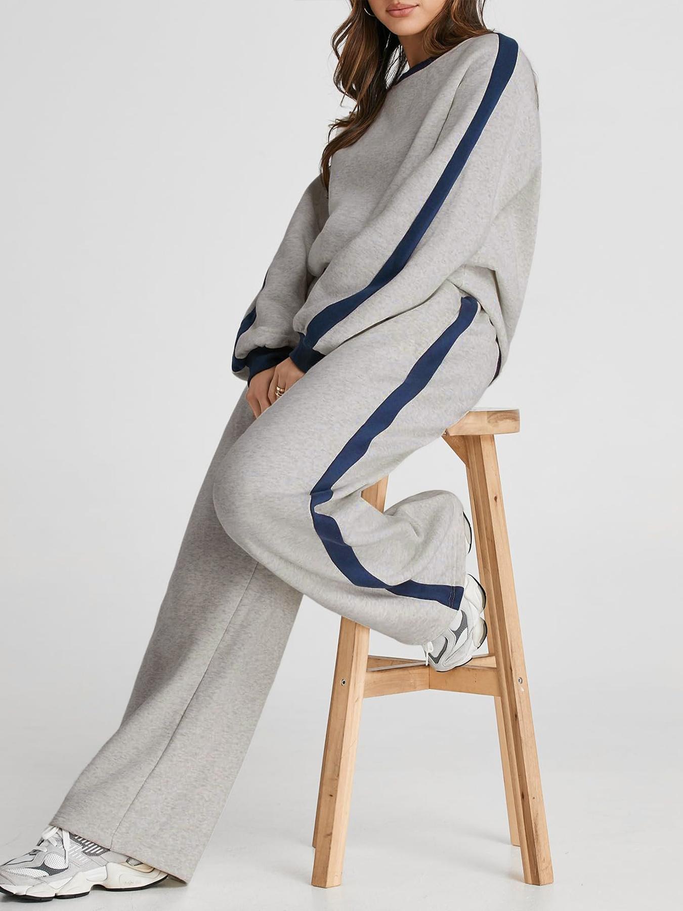 Women's Casual Patchwork Set, Colorblock Top & Loose-Fit Pants, Fall Winter, Comfortable Sportswear for Daily Wear, Athletic Activewear Tracksuits, Sweatsuit Sets, Sweatsuit Outfits