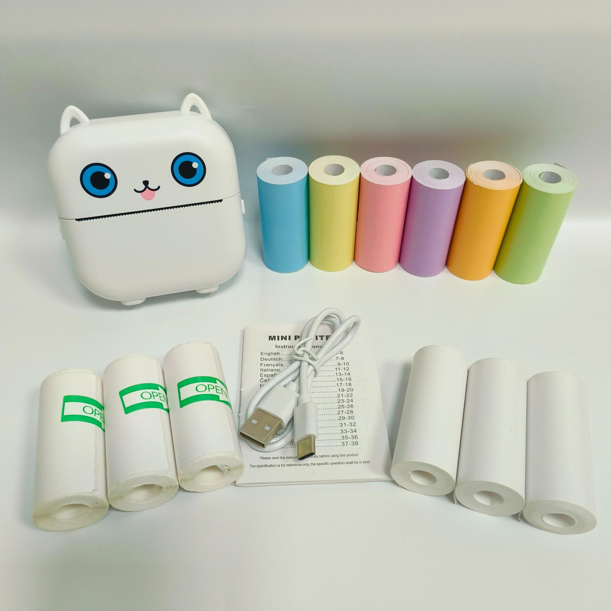 Portable Mini Printer Set with 3 Rolls Stickers, 3 Thermal Paper Rolls, 6 Color Paper Rolls for Notes, Photos, Labels, To-Do Lists Portable Thermal Printers
