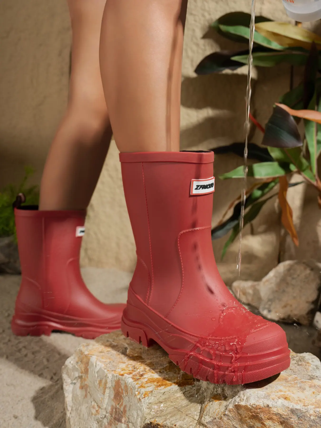 Women's Plain Mid-Calf Thick Sole Pull On Boot Rain Boots, Anti-Slip Durable Waterproof Rubber Shoes, All-Season Outdoor Water Shoes, Multiple Colors Available