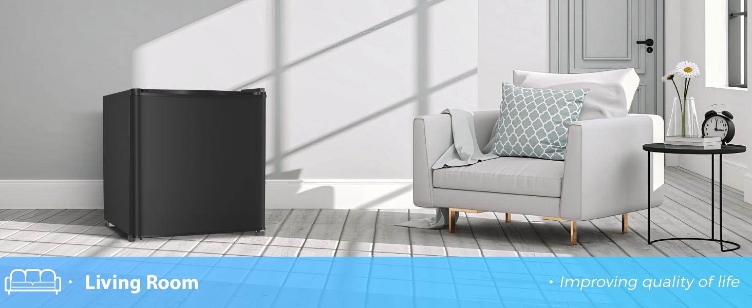 Antarctic Star Compact Refrigerator Mini Fridge with Freezer, Single Reversible Door, Dorm Fridge, Removable Glass Shelf, Defrost Button, for Bedroom, Office, Garage, 1.4 Cu. Ft, Black