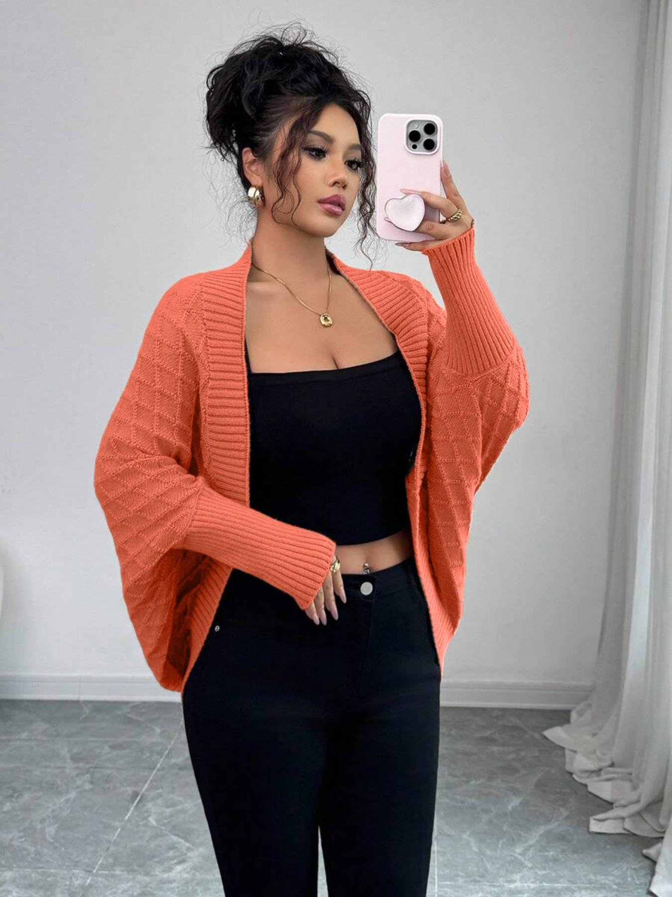 Fall and Winter Basic Casual Everyday Bat-Wing Slihouette Knit Sweater Vintage Mid-Length Cardigan Office