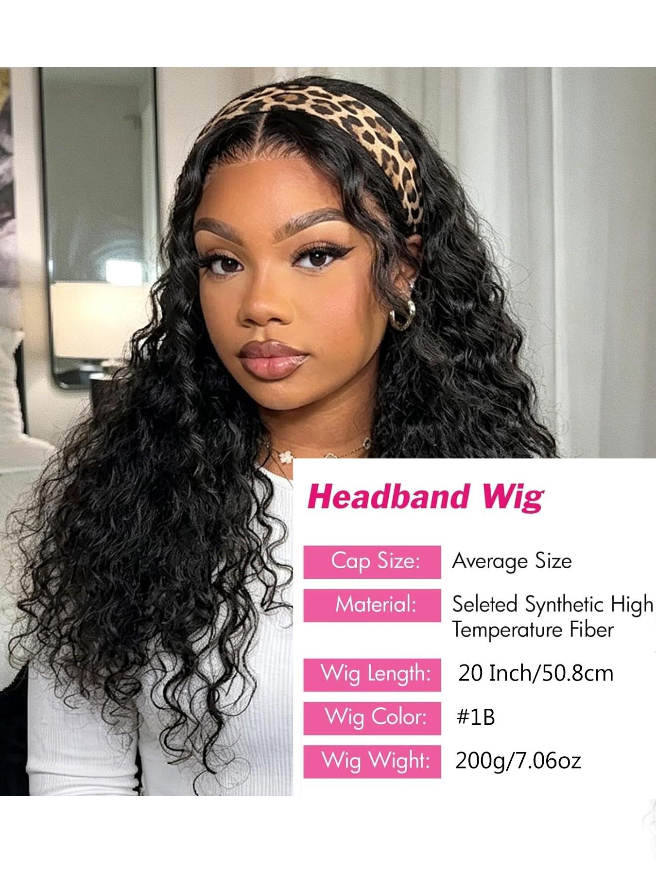 Deep Wave Headband Wig Synthetic Glueless No Lace Curly Wigs For Women Daily Wear Fluffy Effortless Wig