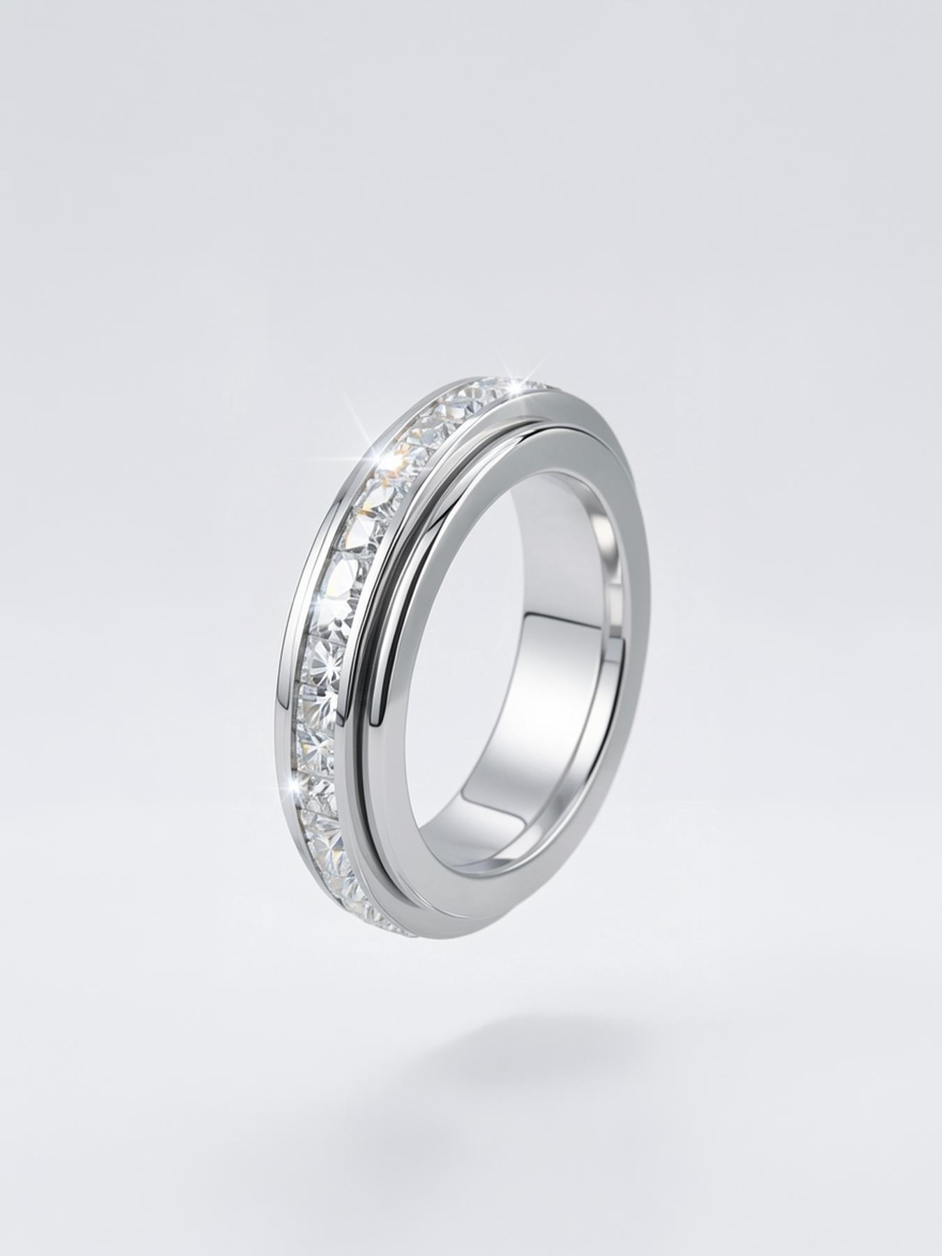 3-piece 18K anti-anxiety ring, fortune-turning rotating stress-relieving ring inlaid with zirconia to relieve anxiety # Jewelry/Stainless Steel/Fade-resistant/Allergy-proof/Couples/Festivals/Parties/Ideal Gift