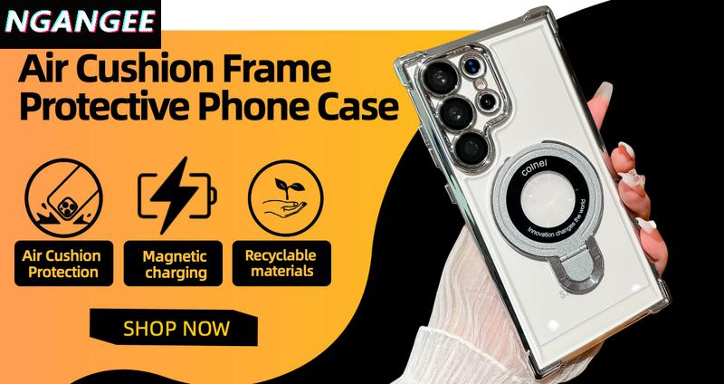 NganGee Protective Four Corners Air Cushion Anti-Drop Phone Case for Samsung S25 Ultra S24 Ultra S23 Ultra with Sticky Stand & Olated Clear Bracket Smartphone Cellphone Cover Holder Protection Casing