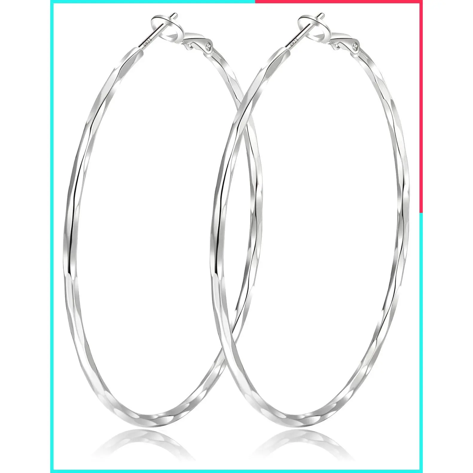 2MM Thin Gold Hoop Earrings for Women - Sterling Silver Post, Diamond-Cut 14K Gold Plated, Lightweight Hypoallergenic Oversize Hoops