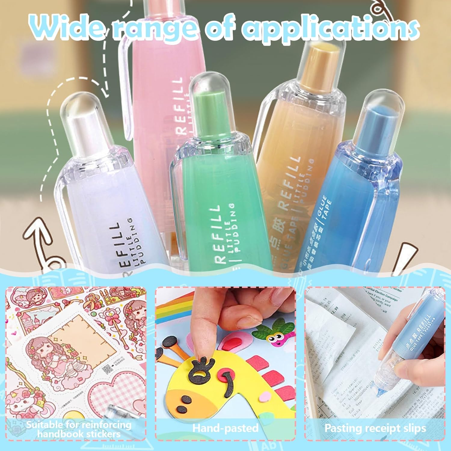 5 Pack Retractable Double Sided Tape Runner, Refillable Adhesive Tape Roller 0.23 Inch x 16.40 Ft, Glue Tape Roller with 360° Rotatable Tip for Scrapbook Supplies DIY Accessories (5 Colors)