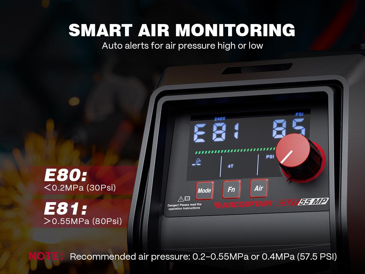 ARCCAPTAIN iControl [Non-HF] Plasma Cutter CUT55 MP with APP Control, 55Amp Blowback Pilot Arc, 120V/240V, Upgraded LED Display, Grid Cutting, Rust Removal, Plasma Gouging, Pressure Detection