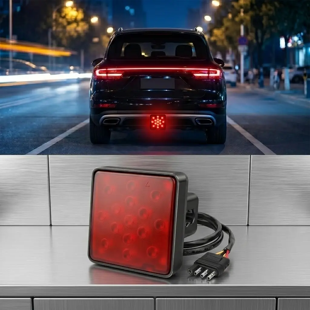 1pc Durable Luminous Energy-Efficient Red Lens 15-LED Hitch Receiver Mount Car Brake Driving Lamp Strobe Led Lights For Trucks SUVs Christmas Gift