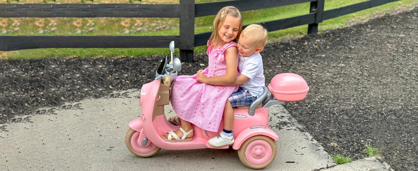 HEIMILI Electric Kids Motorcycle with Storage,Electric Scooter for 3 Year Old,3-Wheel 12V Ride On Scooter for Kids, Motorcycle for Girls, Ideal Moped for Girls Ages 3-6 Trike Bike Toddler Tricycle