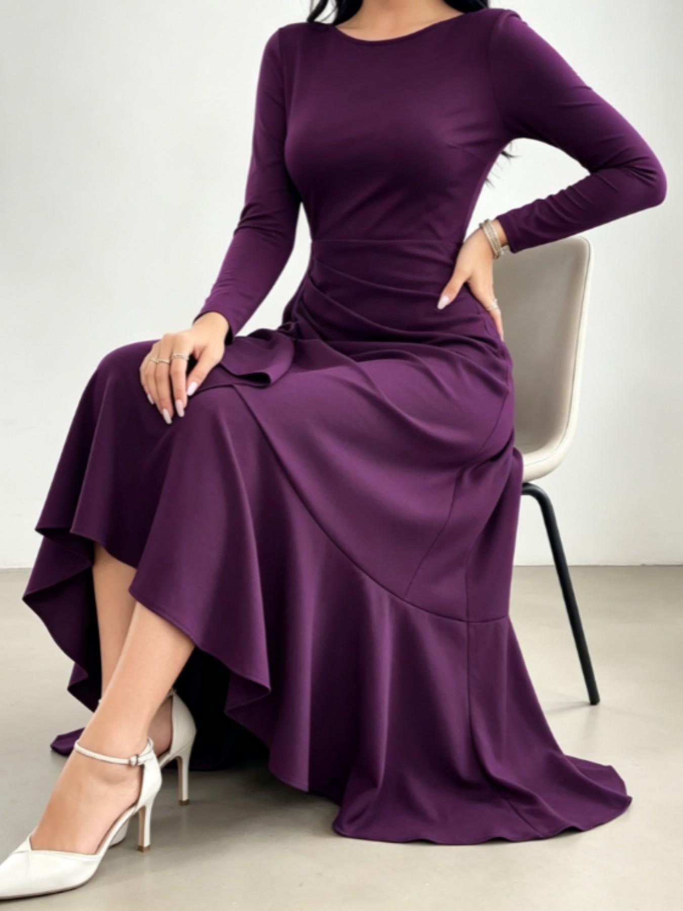Elegant Long Sleeve Waist-Cinch Formal Evening Gown, Party Dress, Slimming Fish Tail Skirt Design, High-End Fashion Dress for Special Occasions
