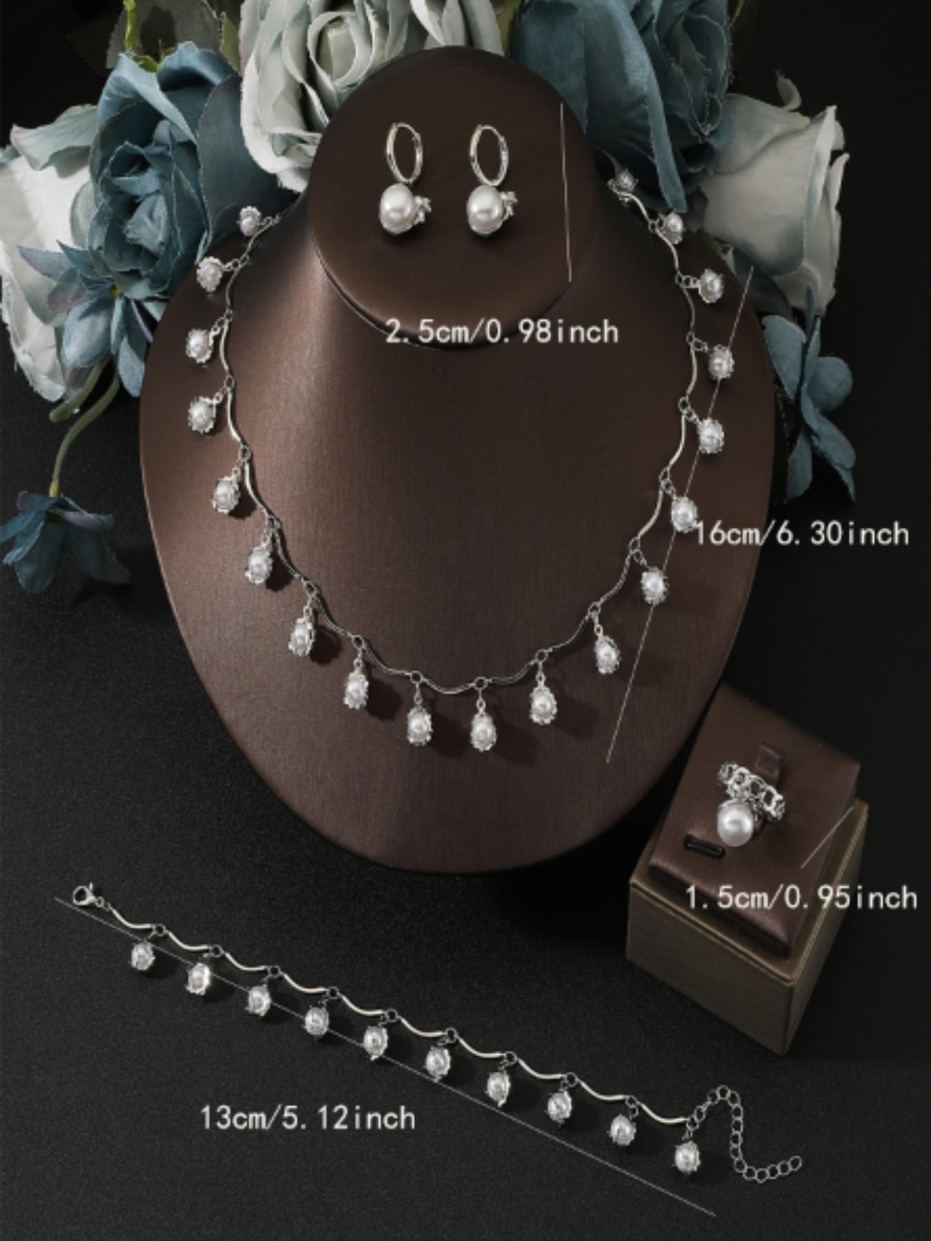 3 Piece Pearl Zircon Wave Necklace Set, Elegant Ladies' Delicate Collar Chain, Wedding Party Jewelry, Birthday Gift