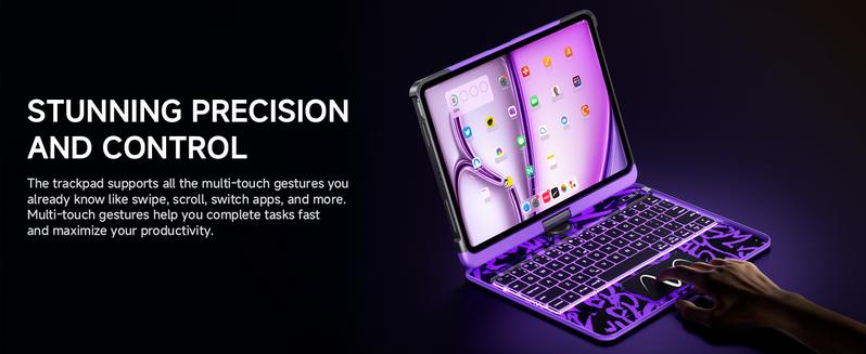 Y2K Dopamine Purple iPad Case With Keyboard- 360° Rotating Multi-Touch Trackpad, RGB Backlit Keyboard, Transparent Back, Pencil Holder, Type-C Charging