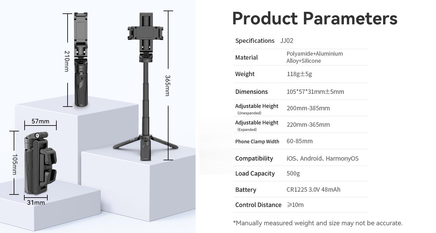 ULANZI JJ02 Selfie Stick Tripod, Extendable Grip Phone Tripod with Detachable Remote Pocket Size, Cellphone Accessories, 3-in-1 Mini Phone Grip 2 Cold Shoe, 10m/393.7'' Wireless Shutter, Vlog Livestreaming Photography