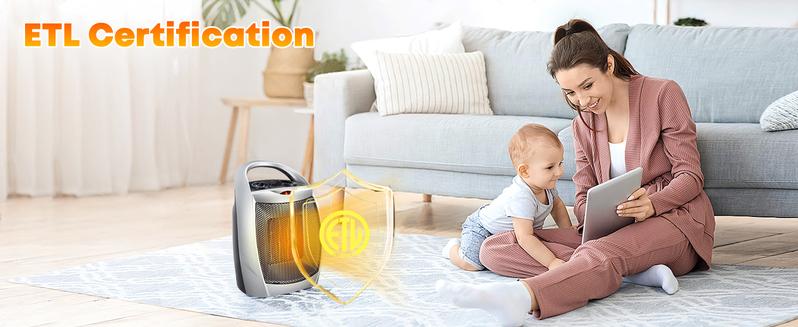 Space Heater,Electric Portable Heater Fan for Indoor Use 1500W/750W ETL Certified Ceramic Small Mini Heater with Thermostat, Home Dorm Office Desktop and kitchen,BLACK