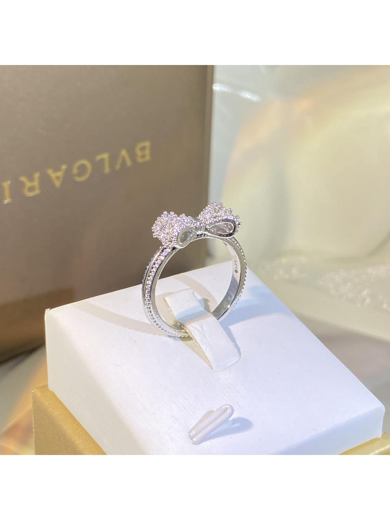 Classic Bow Eternal Love Knot Promise Ring Elegant Bow Statement Wedding Ring Cubic Zirconia Bow Ring Lovely Round Engagement Ring