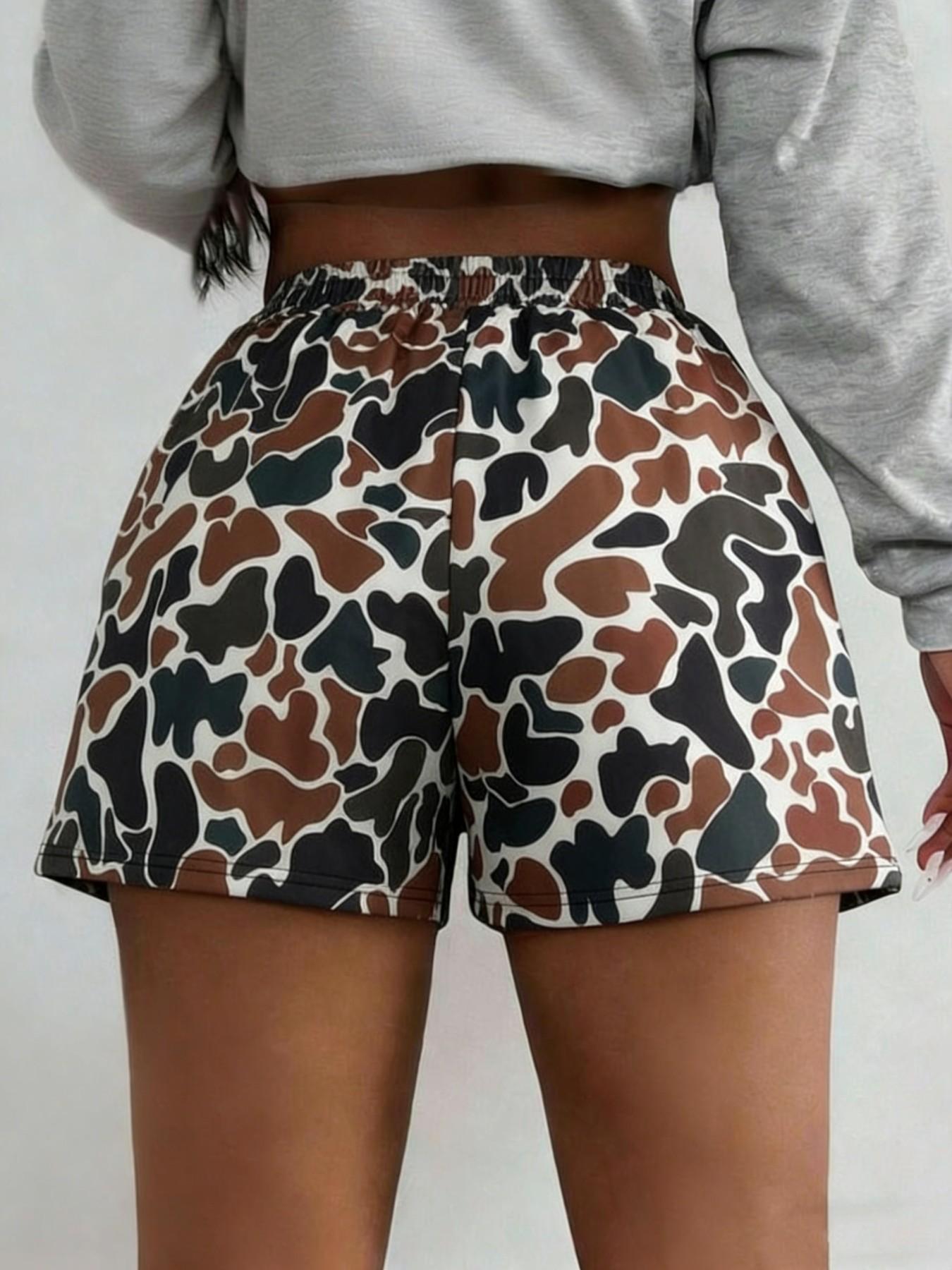 Women's Camouflage Print Elastic Waist Fit Shorts, Casual Comfy Breathable Shorts for Daily Wear, Ladies Bottoms for All Seasons, Womenswear