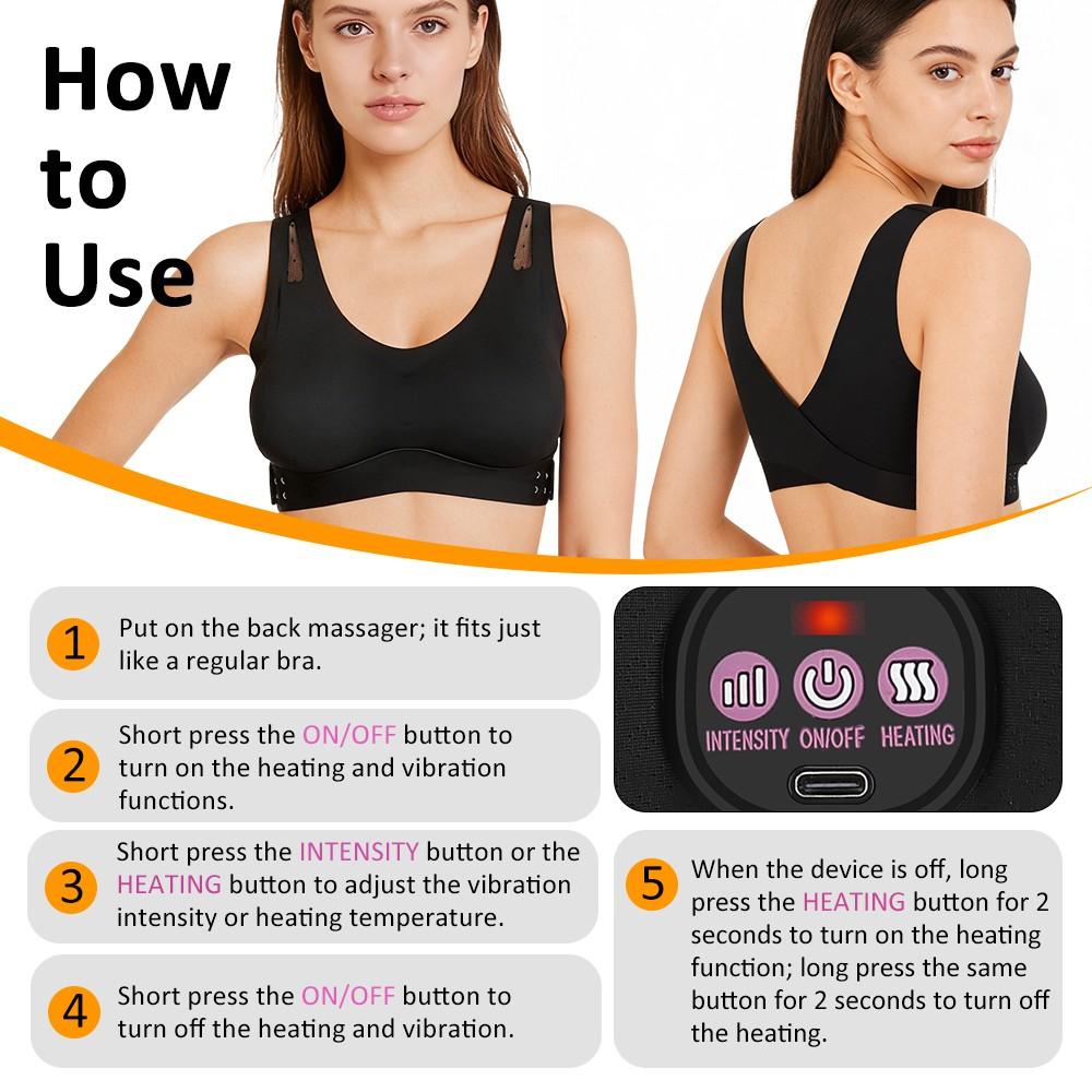 Cordless Breast Massager with Heat & Vibration, Electric Massage Bra Body Care Tool with 5 Modes 3 Intensities 3 Heat Levels, Rechargeable Chest Massager for Women Gift, Usb Rechargeable Massagers