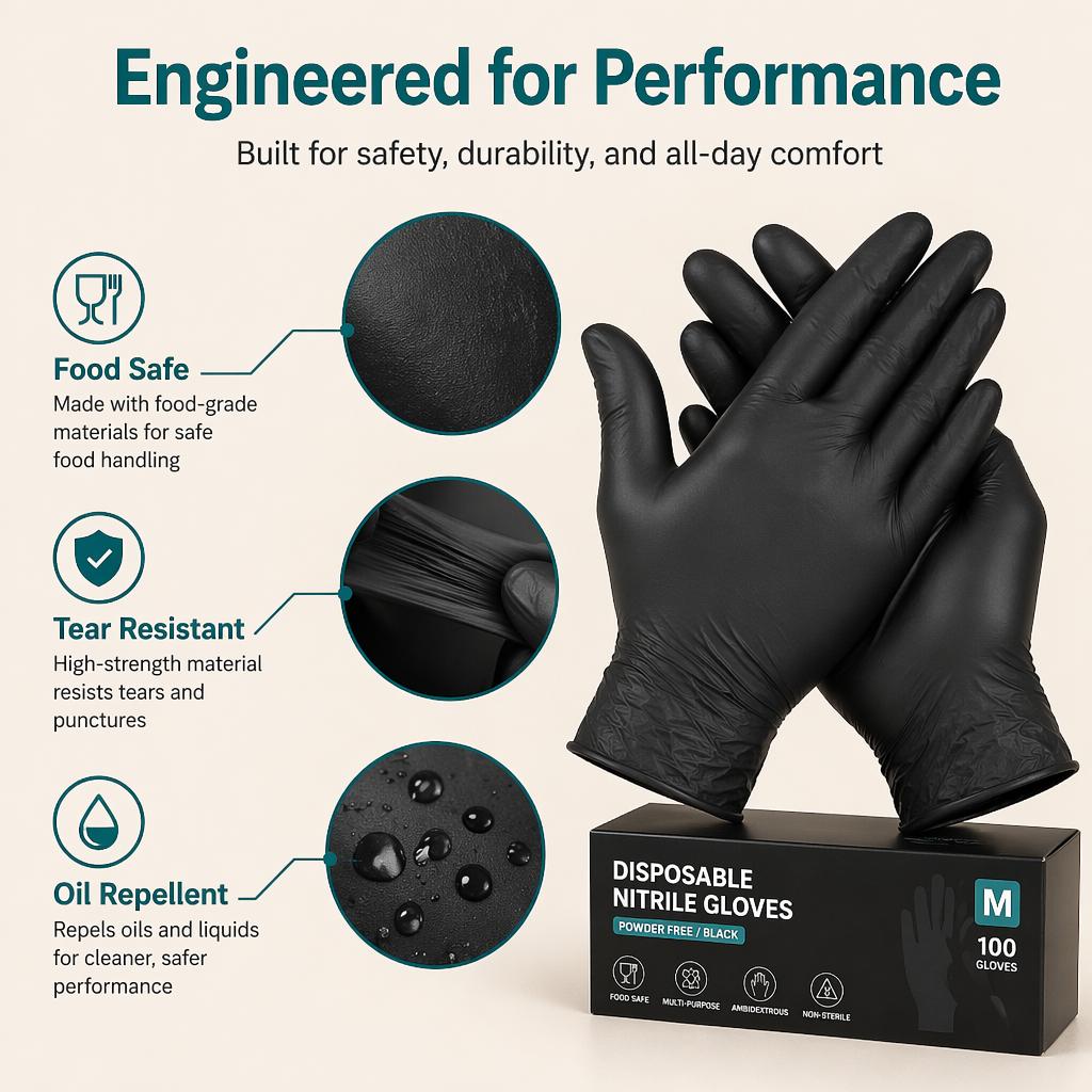 100PCS Nitrile Exam Gloves, 3 Mil Medical Disposable Latex-Free Powder-Free, Non Sterile For Tattoo, Dental, Bulk